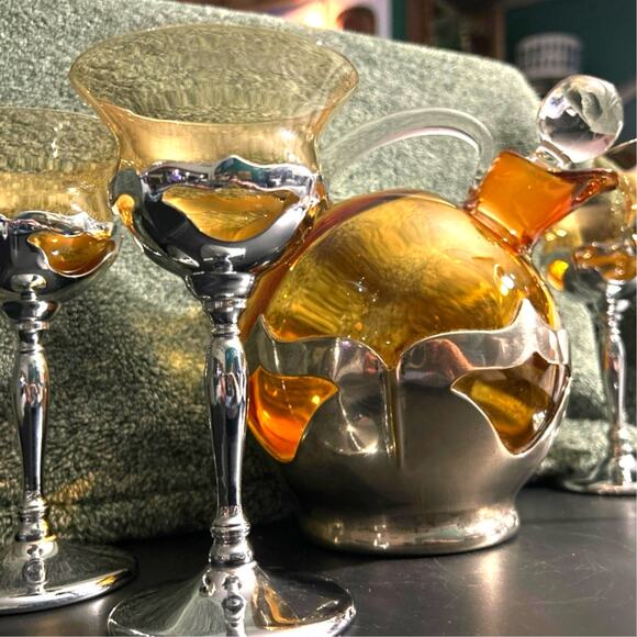 Art Deco Chrome Decanter Cocktail Set Cambridge Krome Kraft Farber Bros - Picture 3 of 16